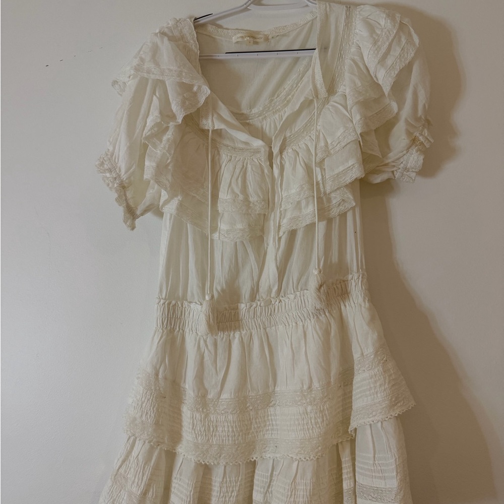 LoveShackFancy Cream Ruffle Mini Dress